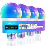 Linkind Matter Smart RGBTW Bulb, E27 Smart Bulb, Smart LED Light Bulbs Screw, 9W, 806lm, Smart Led Bulb with Music Sync,Works with Apple Home/Siri/Google Home/Alexa/SmartThings, 4 Pack