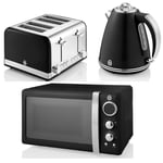 Swan Black 4 Slice Toaster, 1.5L Kettle & Digital Retro Microwave Set – 800W