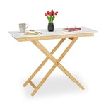 Relaxdays Table d'appoint Pliable, réglable en Hauteur, Bambou, MDF, HxlxP : 70x105x50 cm, Cuisine, Balcon, Nature/Blanc
