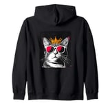 Comedic Cat King with Crown for a Royal Look with Sunglasses Zip Hoodie