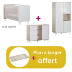 Sauthon Chambre bébé complète Happy : lit 60x120, commode, armoire, plan offert