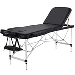 Yaheetech Table de Massage Pliante Professionnelle 3 Section 60 x 213 cm Lit de Massage à Hauteur Réglable Repose-tête Ergonomique pour Massage Spa Tatouage Noir