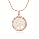 Round Tree of Life Cubic Zirconia Chain Necklace Jewellery Charm Rose Gold