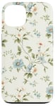 Coque pour iPhone 13 Bouquet floral bleu clair avec feuilles vertes sur crème