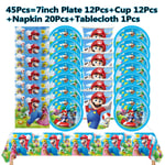 Marioed Super Bros Barnfödelsedagsfest Dekoration Festtillbehör Tillbehör Tallrik Kopp Servett Bordsduk Baby Shower Present Set 2-45Pcs