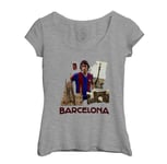 T-Shirt Femme Col Echancré Barcelona Collage Ville Carte Postale Fc Barcelone