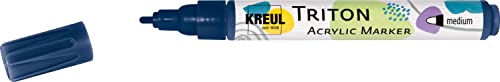 Kreul 17748-Triton Acrylic Marker Medium, Bleu foncé, épaisseur de Point 1 à 3 mm, pour Lignes et écritures, séchage satiné, résistant aux intempéries sur Supports absorbants, Dark Blue, One size