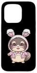 Coque pour iPhone 15 Pro Chinchila kawaii avec tenue de lapin