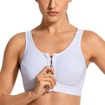 SYROKAN Soutien Gorge Femme Sport sans Armature Maintien Extreme Zippée Devant Dos Nageur Non Rembourré pour Fitness Course Jogging Blanc 85F