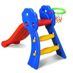 Toboggan Aire de Jeux pour Enfants, Aire de Jeux avec Panier de Basket, Toboggan Extérieur et à l’Intérieur, pour Enfants 3-8 Ans, 108 x 58 x 71,5 cm