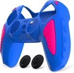 Housse En Silicone Pour Ps5 Manette,Housse De Protection Antidérapante Pour Ps5 Cover En Silicone Avec Capuchon Joystick Pour Ps5-Bleu Primaire&rose Vif(Édition Chevalier)