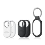 Samsung Galaxy SmartTag2 Balise connectée Bluetooth, 4 Pièces, Coque renforcée noire incluse [Exclusivité Amazon], Compatible avec Smartphones Samsung Galaxy, Mode Perdu, Blanc/Noir