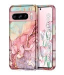 Petocase for Google Pixel 8 Pro Case 6.7 inch (2023), Marble Pattern 3 in 1 Heavy Duty Full Body Shockproof Hard PC+Soft Silicone Drop Protective Women Girls Cover for Pixel 8 Pro, Rose Gold