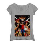 T-Shirt Femme Col Echancré Luffy Shank Ace Gold Roger One Piece Manga