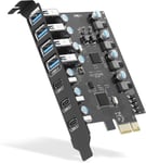 Carte d'extension USB 3.0 PCIe 7 Ports(4A +3C), Adaptateur PCI-E X1 vers USB A 5 Gbit/s PCI Express Convertisseur de concentrateur USB3 Interne pour PC de Bureau Windows XP/Vista 7/8/8.1 Mac OS