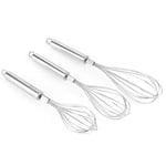 3 Pack Stainless Steel Whisks, Egg Beater Wire Whisk Set Kitchen Wisks Mixer Blender Kitchen Baking Tools for Stirring/Whisking