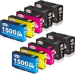 Remplacement 1500XL pour cartouches d'encre Canon PGI-1500XL PGI-1500 PIG 1500 compatibles avec Maxify MB2350 MB2050 MB2300 MB2000 MB2150 MB2755 MB2155 MB2750(4Noir, 2 Cyan, 2 Mégenta, 2 Jaune)