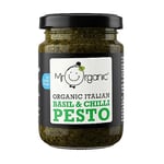 Mr Organic - Organic NAS Basil & Chilli Pesto 130g - Non GMO & Preservative Free - Gluten Free & Vegan - for Healthy Home Cooking - Pack of 1