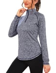 iClosam Womens Long Sleeve Tops 1/4 Zip Polo Shirts UPF 50+ Running T-Shirt Quick Dry Gym Sports Workout Cycling Golf Tops Blue