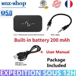 Emetteur et Recepteur 2En1 Bluetooth 5.0 Noir prise AUX RCA inclus Ampli Voiture