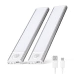 BillyBath 2 Pack Lumière d'armoire 20CM, rechargeable par USB et dimmable, avec détecteur de mouvement, 3 modes de fonctionnement, 3 températures de couleur,pour cuisine,salle de bain