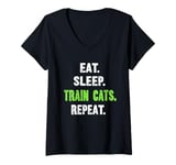 Womens EAT. SLEEP. TRAIN CATS. REPEAT. Cat Trainer V-Neck T-Shirt