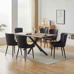 7 Piece Industrial Style Dining Set Table and 6 Chairs Oak Effect Table top