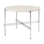 GUBI TS coffee table polished steel Ø55 Neutral white travertine