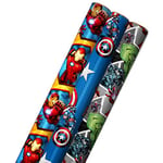 Hallmark Avengers Lot de 3 rouleaux de papier cadeau avec lignes de coupe au verso avec Captain America, Iron Man, Black Widow, Thor et Hulk pour anniversaires, Noël, fête des pères et plus encore