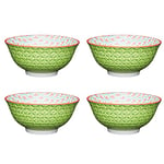 KitchenCraft Ceramic Bowl Set with Embossed / Geometric Pattern, Stoneware, Multi-Colour, 15.5 cm, Set of 4 Bowls