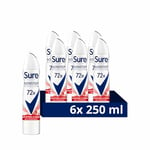 Sure Nonstop Protection Uplifting & Fresh Anti-Perspirant Deodorant with Body Heat Activated technology Spray for 72-hour odour and sweat protection 6x 250 ml