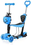 YOLEO Trottinette avec Siège 5 en 1, 3 Roues Plateau Antidérapant LED, Patinette réglable en Hauteur Classiques, Idéal Cadeau pour Enfants 2 a 6 Ans