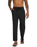 YAOBAOLE Pantalon Homme Lin Et Coton Pantalon Yoga Homme Léger Pantalon Homme Taille Elastique Placket Zipper Noir 2XL