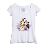 T-Shirt Femme Col Echancré Pokemon Mimikyu Pikachu Jeux Video Geek