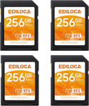 EF2 Carte SD 256Go,Lot de 4 Cartes,Carte mémoire SD UHS-I,Lecture 100 Mo/s,écriture 90 Mo/s,C10,U3,V30,vidéo Full HD et 4K,Carte SD pour photographes Professionnels(Q860)