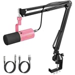 TONOR Dynamic Microphone, USB/XLR PC Microfono with Boom Arm Stand for Podcast, Recording, Streaming & Gaming, XLR Cardioid Studio Mic for Music & Voice-Over with 3.5mm Headphones Jack, TD510+, Pink