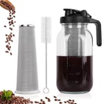 Iced Coffee Maker Pitcher Stainless Steel Filter Thick Glass Flip Cap Cold Brew