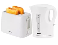 2200W 1.7L Electric Kettle & 650W 2 Slice Bread Toaster Kitchen Combo Set White