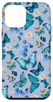 iPhone 12 mini Blue Butterflies and Flowers on Light Periwinkle Blue Case