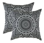 TreeWool (Pack of 2 Mandala Accent Cushion Covers in 100% Cotton Fabric (60 x 60 cm / 24 x 24 Inches, Black)