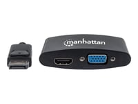 Manhattan DisplayPort 1.2 to HDMI and VGA Adapter Cable, 2-in-1, Male to Female, Black, HDMI 4K@30Hz, VGA 1080p (1920x1200p), Passive, 16cm, Lifetime Warranty, Blister - Adaptateur vidéo -...