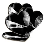 4x Heart MDF Coasters - Black & White Record Player Music  #44291