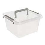 keeeper Storage Box Larissa, 9 Litre, 29 x 29 x 16.5 cm, With Handles, Clip Lid Closure, Transparent