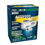 JBL PRONOVO AUTOFOOD, Distributeur automatique d'Aliment pour Aquarium, Aliment en Granulés pour Poissons jusqu'à 4x par jour, Avec Support et Anneau adaptateur pour augmenter le Volume à 375 ml,Blanc