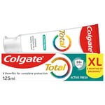 Colgate Total Active Fresh Toothpaste 125ml | stronger 24-hour bacterial defence* | long-lasting active protection* | fresh peppermint flavour | 8 benefits for complete protection