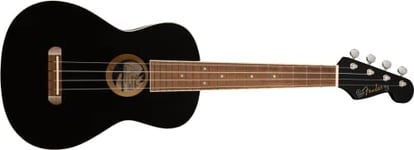 Fender Ukulélé Ténor Avalon pour Adultes et Enfants, Construction en Bois de Tilleul, Touche en Noyer, Tête de Guitare Fender Stratocaster Classique, Noir