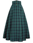 SCARLET DARKNESS Jupe maxi victorienne pour femme - Taille haute élastique - Ligne A - Jupe traditionnelle médiévale, Plaid vert., L