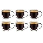 Creano Double Walled Espresso Glasses 100ml with Handle - Insulated Coffee Cups - Handmade Heat Resistant Glass - 6 pcs (Pack of 1)