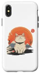 Coque pour iPhone X/XS Coucher de soleil vintage chaton amoureux art japonais chat mignon