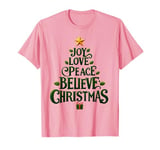 Cute Green JOY LOVE PEACE BELIEVE CHRISTMAS Tree Girls Pink T-Shirt